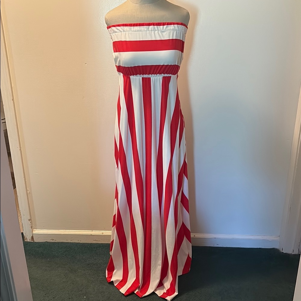 NWT Red and White Strapless Maxi Dress